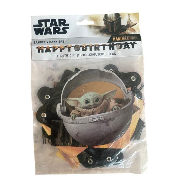 Star Wars Mandalorian Birthday Banner 6ft – Baby Yoda Grogu Party Decoration - Picture 1 of 2